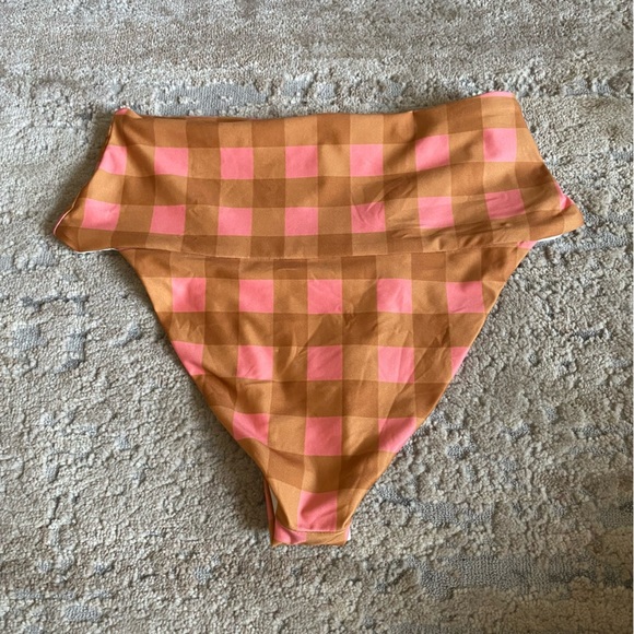 L*Space Seaesta Surf Gingham Plaid Desi Bikini Bottom Tan Orange Pink: Medium - Picture 7 of 7